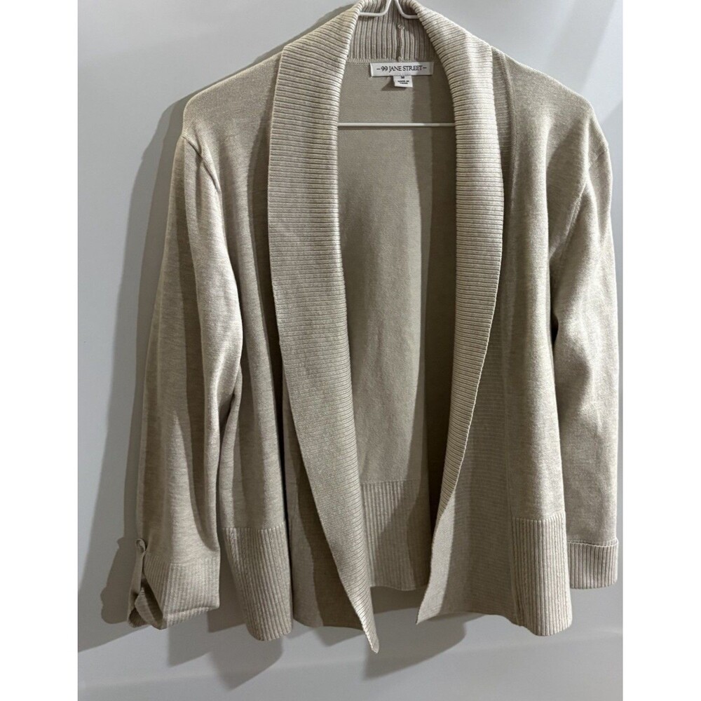 99 Jane Street Womens M Beige Solid Knit Shawl Collar Open Front Cardigan
